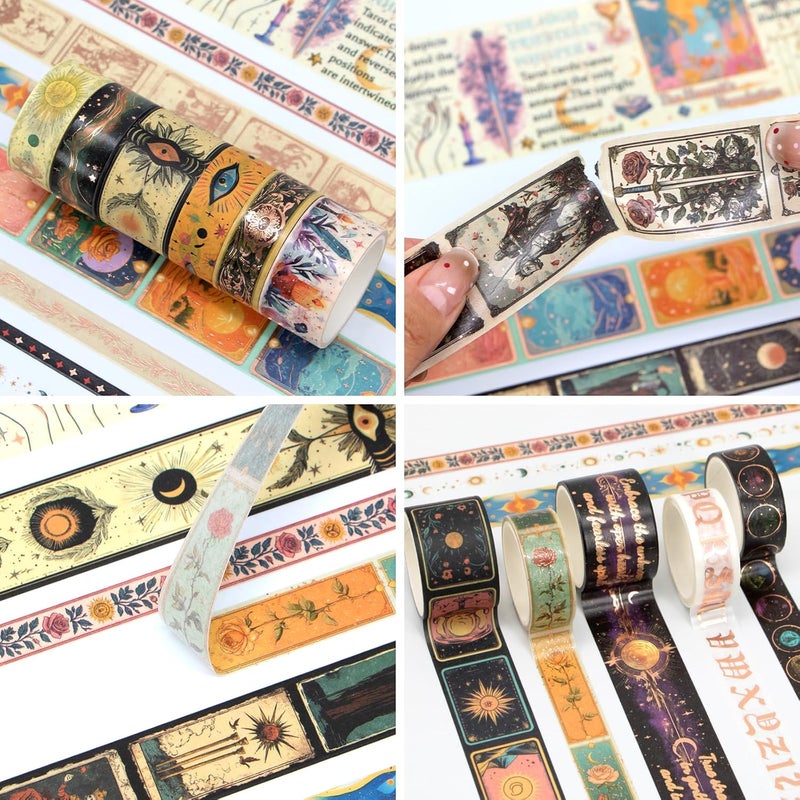 Geesinimo Gold Foil Washi Tape Set – 23 Rolls Tarot Washi Stickers Vintage Decorative Tapes for Journaling Supplies, Scrapbooking, DIY Crafts, Junk Journal, Craft Supplies(Celestial Symbols/ Starry/ Magic) - Image 3